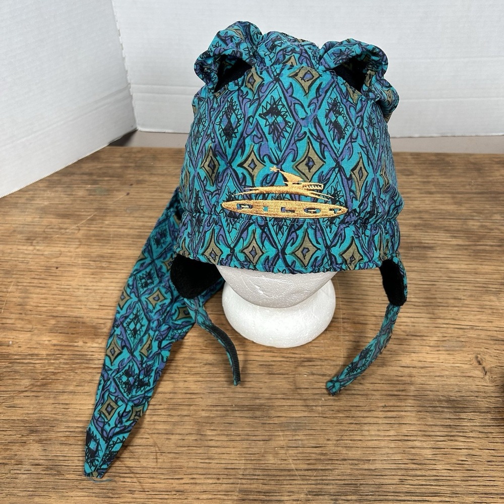 VTG 90s Long Tail Fleece Hat Men Aztec Geometric Winter Ski Snowboard Streetwear